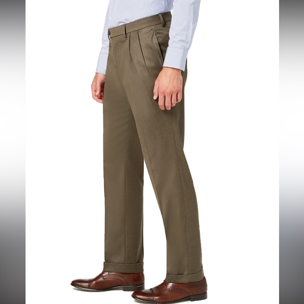 RALPH LAUREN LAUREN Brown Check Wool Dress Pants Pleated Cuffed 36x30 $125 EUC